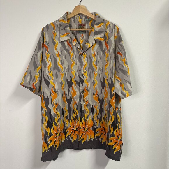 Vintage Pineapple Connection Button Front Flames Short Sleeve Shirt XL - Picture 1 of 7